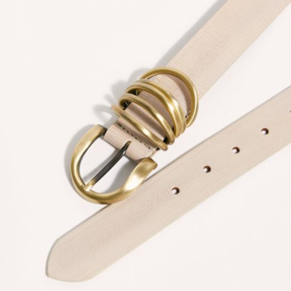Free People Gold and Cream Leather Belt with Premium Craftsmanship